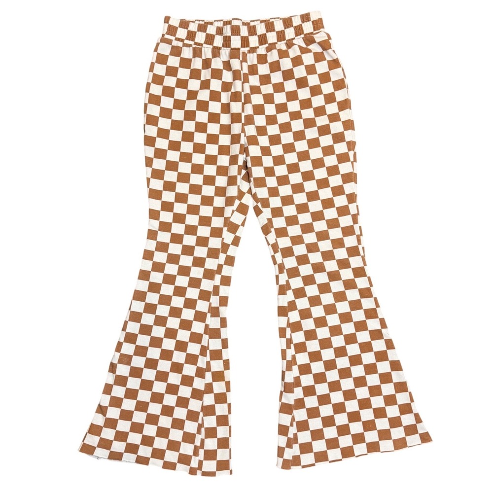 Grayson Threads Brown White Checkered Flare Sweatpants Bell Bottom Medium